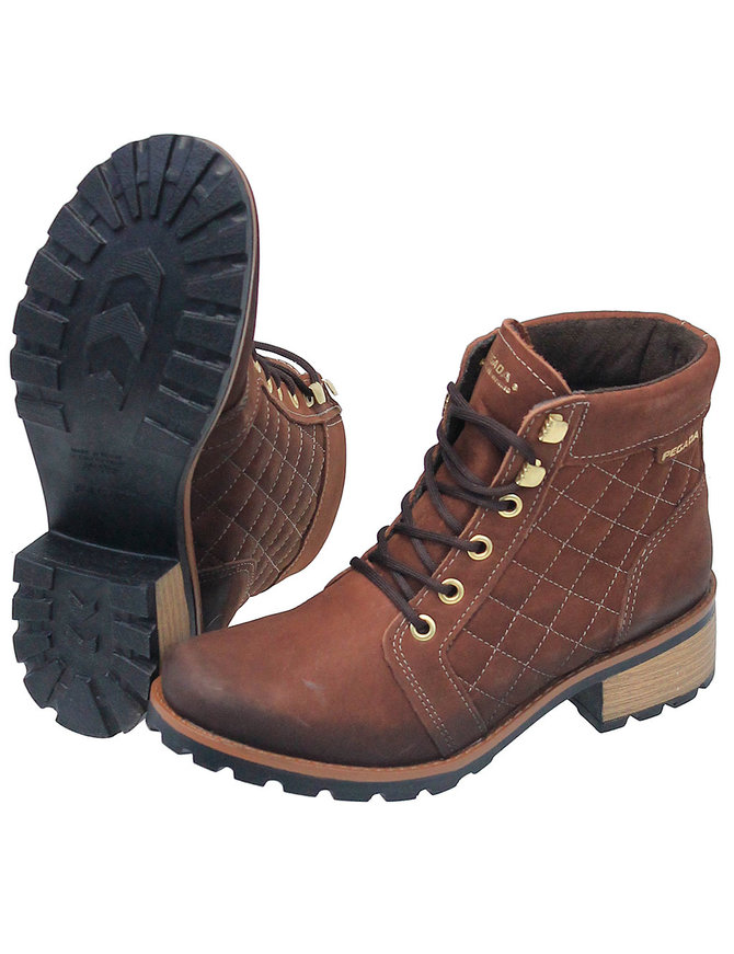 Rustic Brown Quilted Lace-Up Ankle Boot #BL140409QN