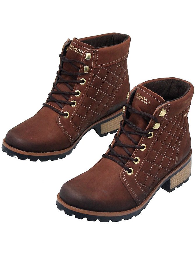 Rustic Brown Quilted Lace-Up Ankle Boot #BL140409QN