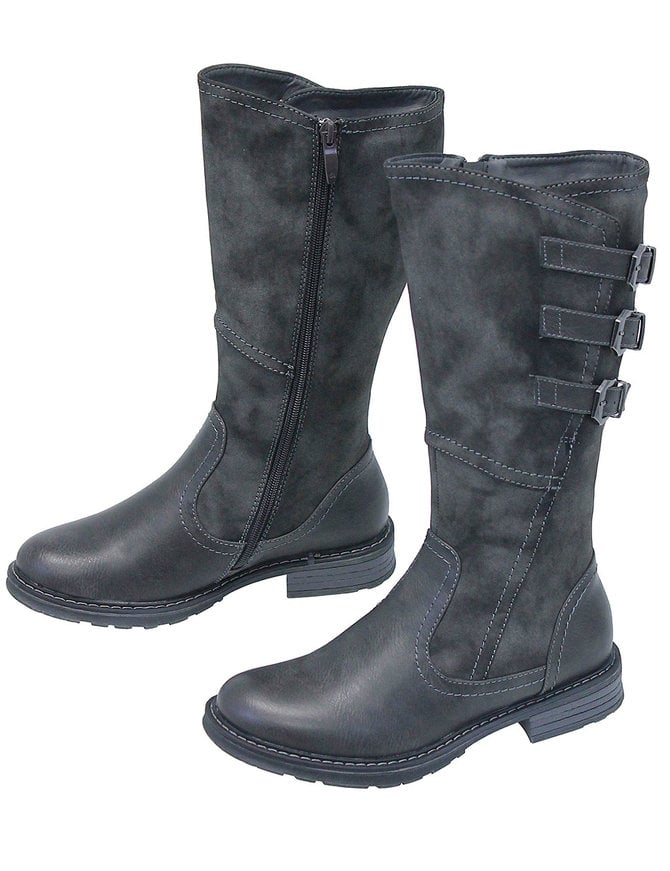 Dercetis Vintage Gray Triple Buckle Zip Boot #BLC-DERC-G