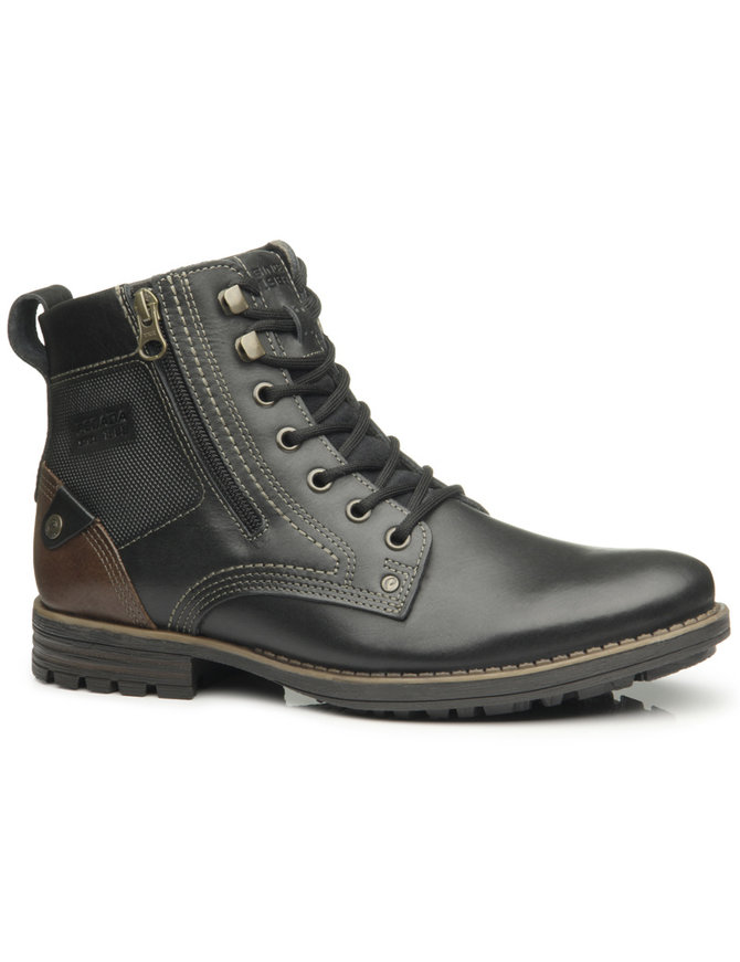 Men's Black Leather Brown Heel Zipper Boots #BM074501ZK