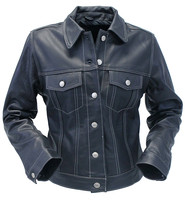 Women's Leather Jean Jacket w/Gray Stitching #L291WK