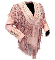 Pink Bone and Fringe Leather Jacket #L425222FBP