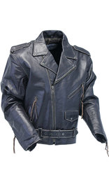 Jamin Leather® Distressed Brown Leather Ribbed Trim Jacket Butterfly Collar  #MA1992GN