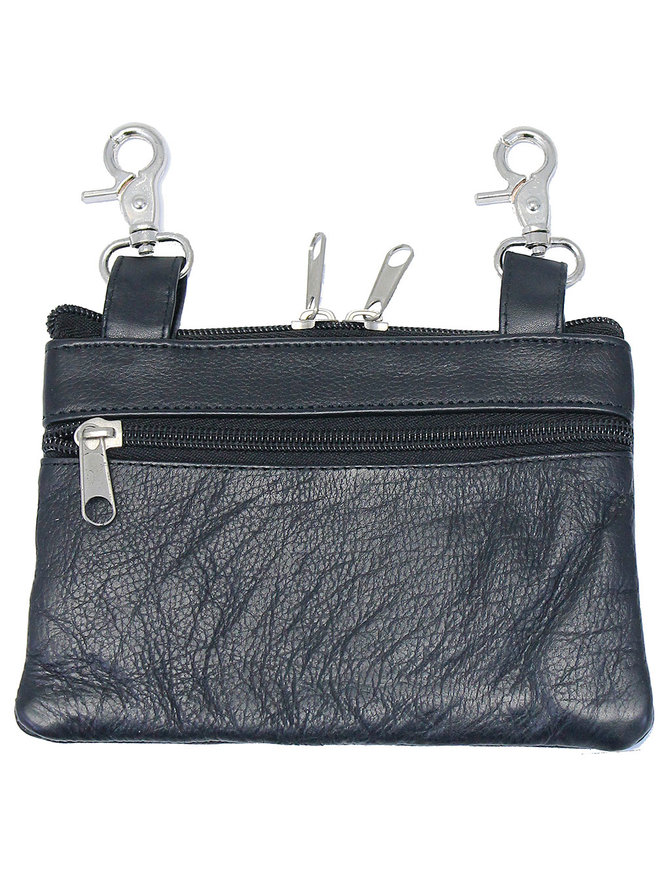 Stud Trim Black Leather Hip Klip Bag With Removable Strap#PKK2151RK