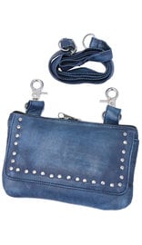 Blue Lambskin Stud Trim Leather Hip Klip Bag #PKK9704RU