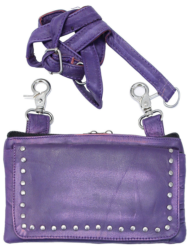 Purple Lambskin Stud Trim Leather Hip Klip Bag #PKK9717RP