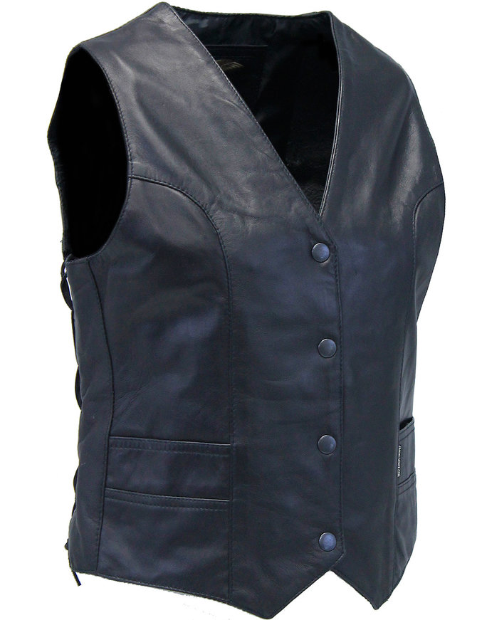 Jamin Leather® Women's Long Side Lace Lambskin Leather Vest #VL556NLK