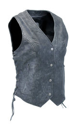 Unik Vintage Gray Side Lace Leather Vest #VL6897LGY