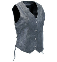 Unik Vintage Gray Side Lace Leather Vest #VL6897LGY