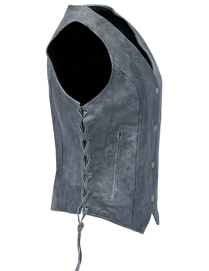 Unik Vintage Gray Side Lace Leather Vest #VL6897LGY