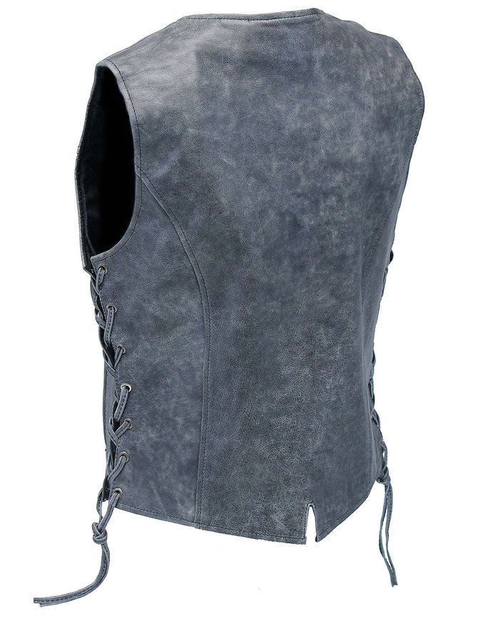 Unik Vintage Gray Side Lace Leather Vest #VL6897LGY