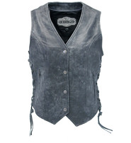 Unik Vintage Gray Side Lace Leather Vest #VL6897LGY