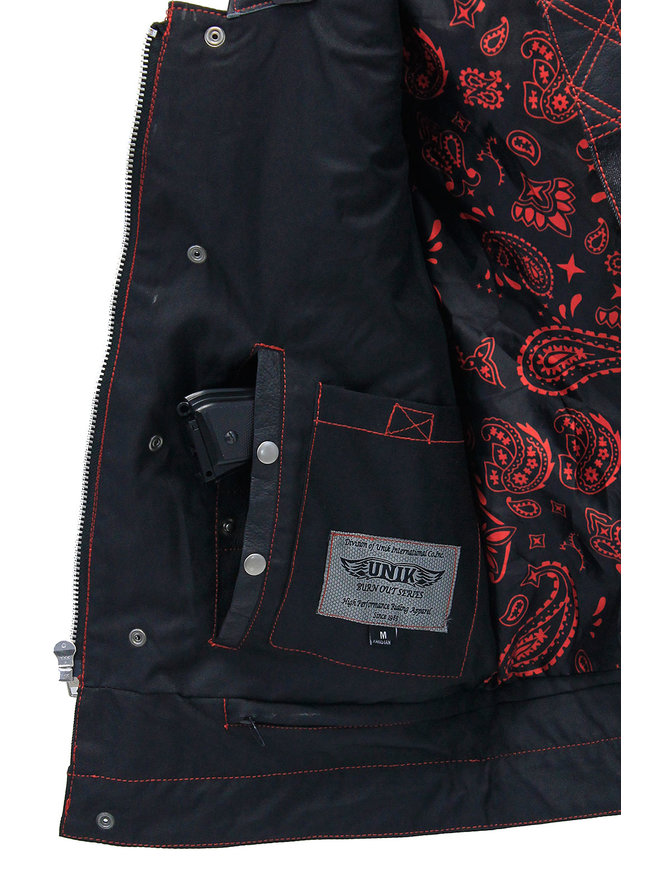 Red Label Men's Club Style Leather/Denim Vest