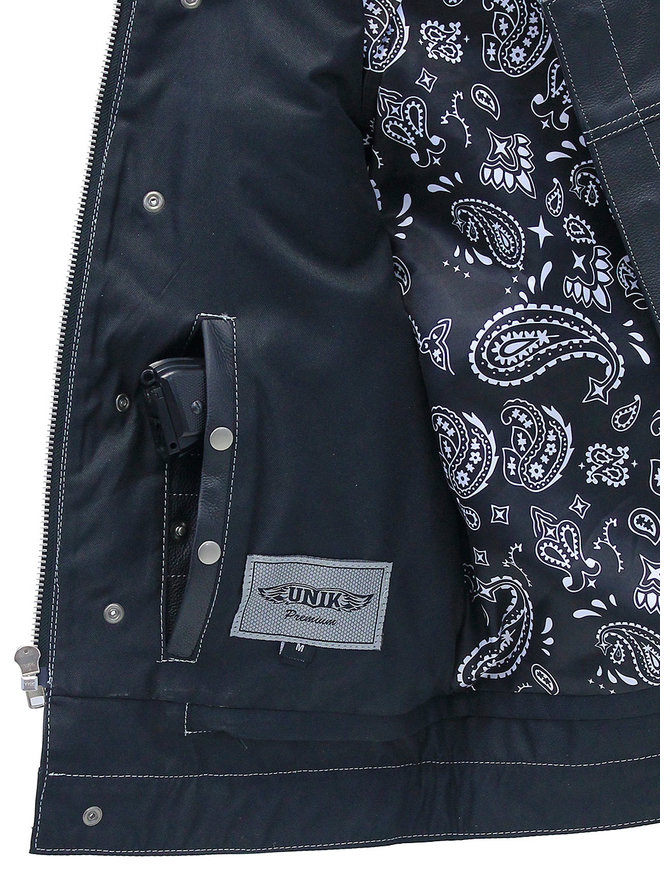 Unik Gray Stitch Paisley Lined Leather Concealed Pocket Vest #VM66650GWK