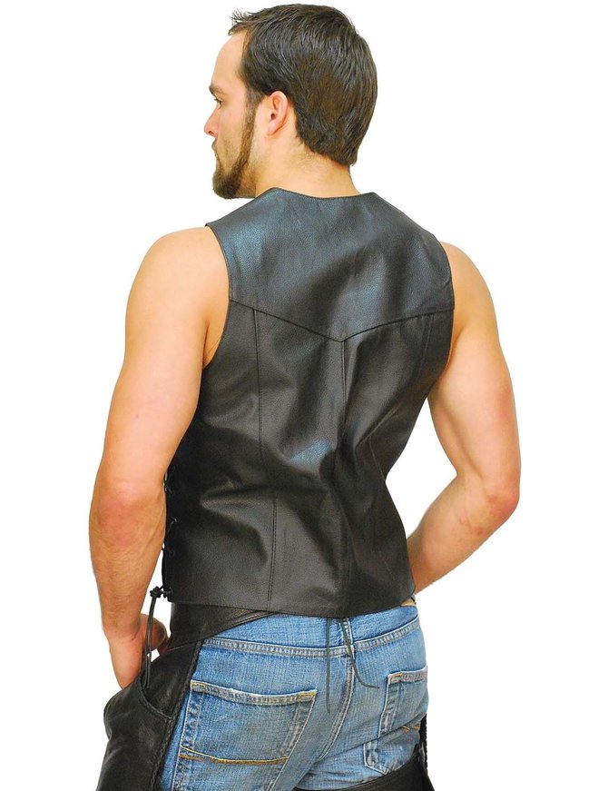 Men's Concealed Pocket Buffalo Leather Vest w/Side Lacing #VM803LK