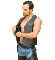 Men's Concealed Pocket Buffalo Leather Vest w/Side Lacing #VM803LK