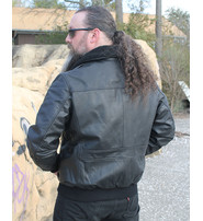 First MFG Black Classic A2 Leather Bomber Jacket w/Removable Collar #M2190K