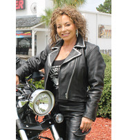 Jamin Leather Crystal Trim Side Lace Women's Motorcycle Jacket #L351CRY