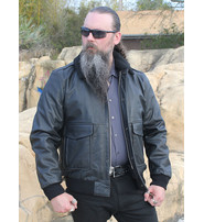 First MFG Black Classic A2 Leather Bomber Jacket w/Removable Collar #M2190K