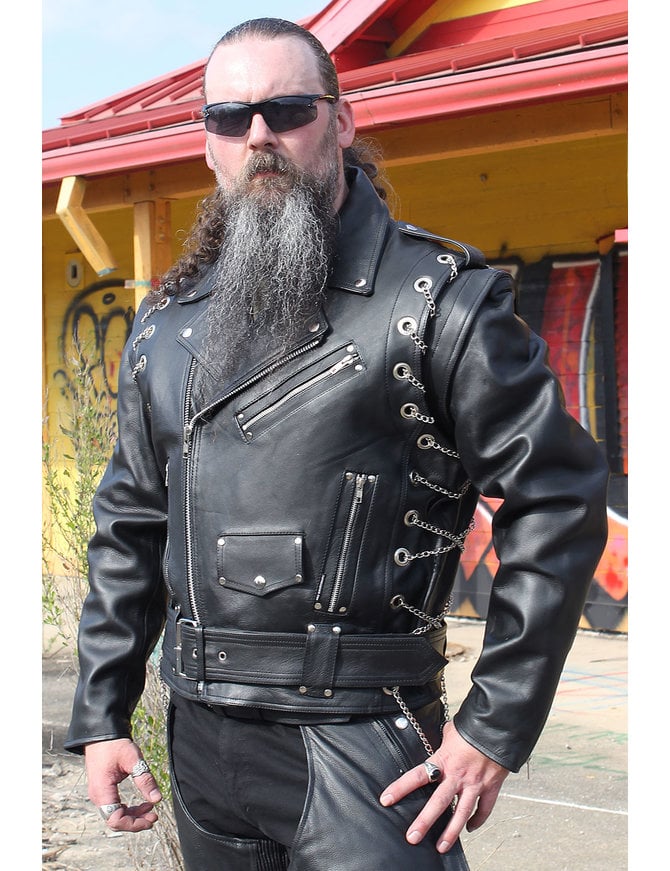 Jamin Leather® Leather Motorcycle Jacket w/Removable Sleeves #M2601ZCC