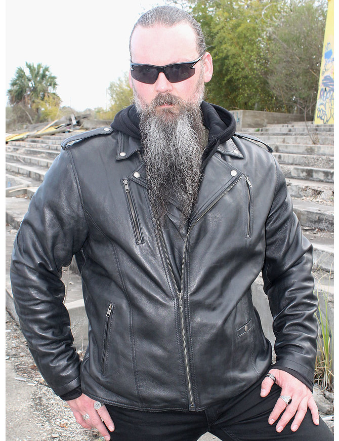 Men's Soft Black Leather Motorcycle Jacket w/Hoodie #M6925VHGK - Jamin  Leather®