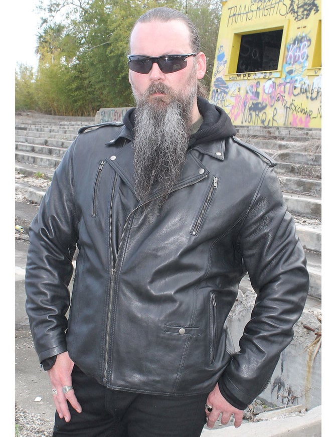 Unik Men's Soft Black Leather Motorcycle Jacket w/Hoodie #M6925VHGK