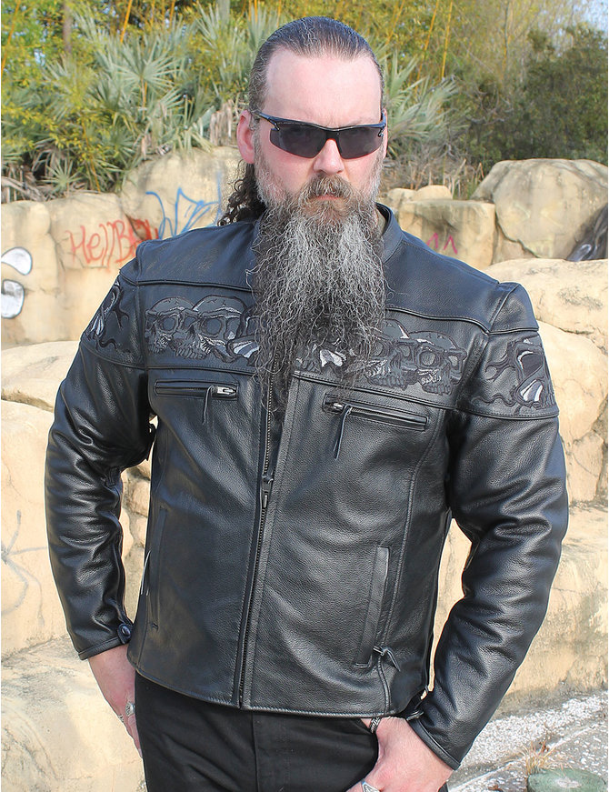 Men's Skull Quilted Embossed Leather Jacket