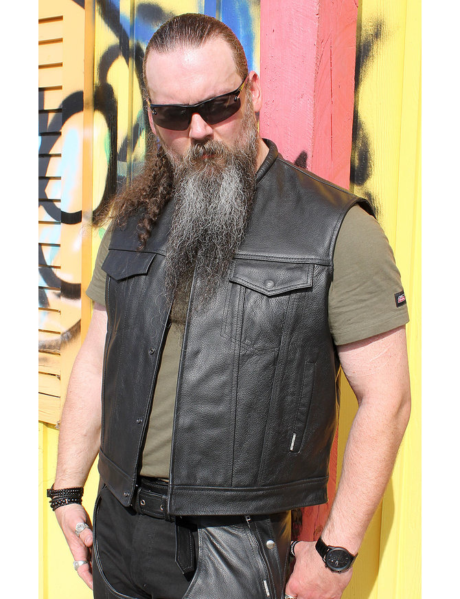 intermitente Gigante software Black Leather Club Vest w/Dual Concealed Pockets #VM1014K - Jamin Leather®