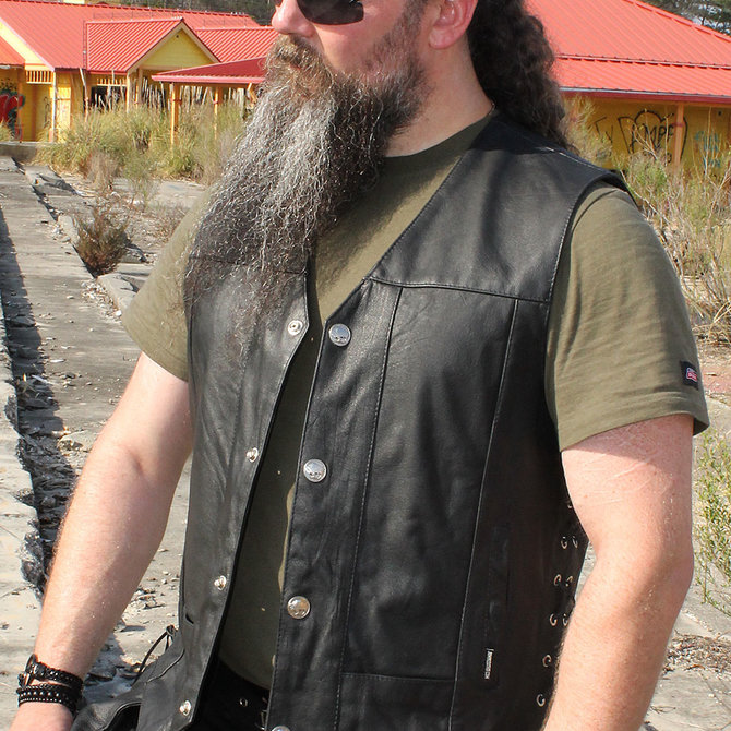 DEFY Men's Sleeveless Biker Style Classic Vest Belted Punk Genuine Leather  Vest