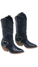 Black Harness Cowboy Boots for Women w/Aligator Print #BL-EVO-K