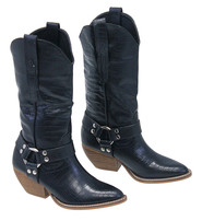 Black Harness Cowboy Boots for Women w/Aligator Print #BL-EVO-K