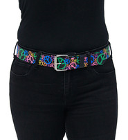 Economy Leather Belt w/Colorful Peace Symbols #BT019PC