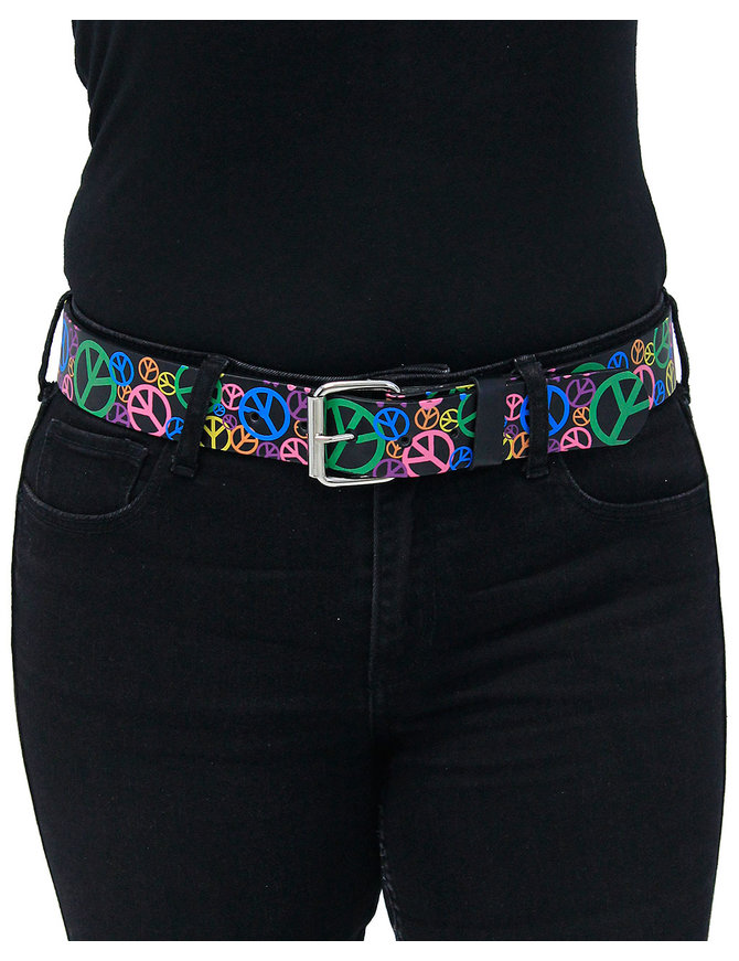 Economy Leather Belt w/Colorful Peace Symbols #BT019PC