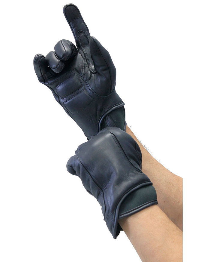 Padded Black Motorcycle Gloves w/Neoprene Cuff #G158GK