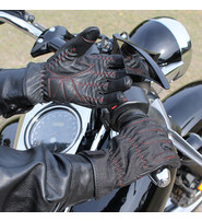 Red Stitch Denim & Leather Women's Motorcycle Gloves #G8168DR