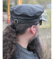 Jamin Leather® Soft Cowhide Leather Biker Cap w/Chain & Emblem #H1282RCK