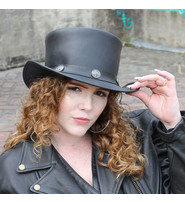 Imported Buffalo Nickel Biker Leather Top Hat #H9229BUFK