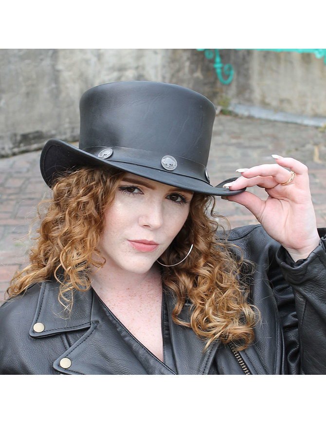 Imported Buffalo Nickel Biker Leather Top Hat #H9229BUFK