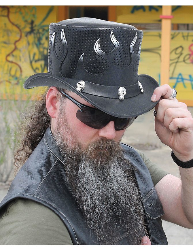 Jamin Leather® Vented Tophat with Flames & Skulls #H2201FPSK