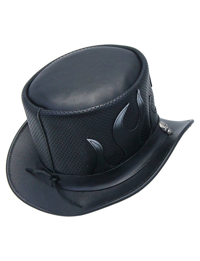 Jamin Leather® Vented Tophat with Flames & Skulls #H2201FPSK