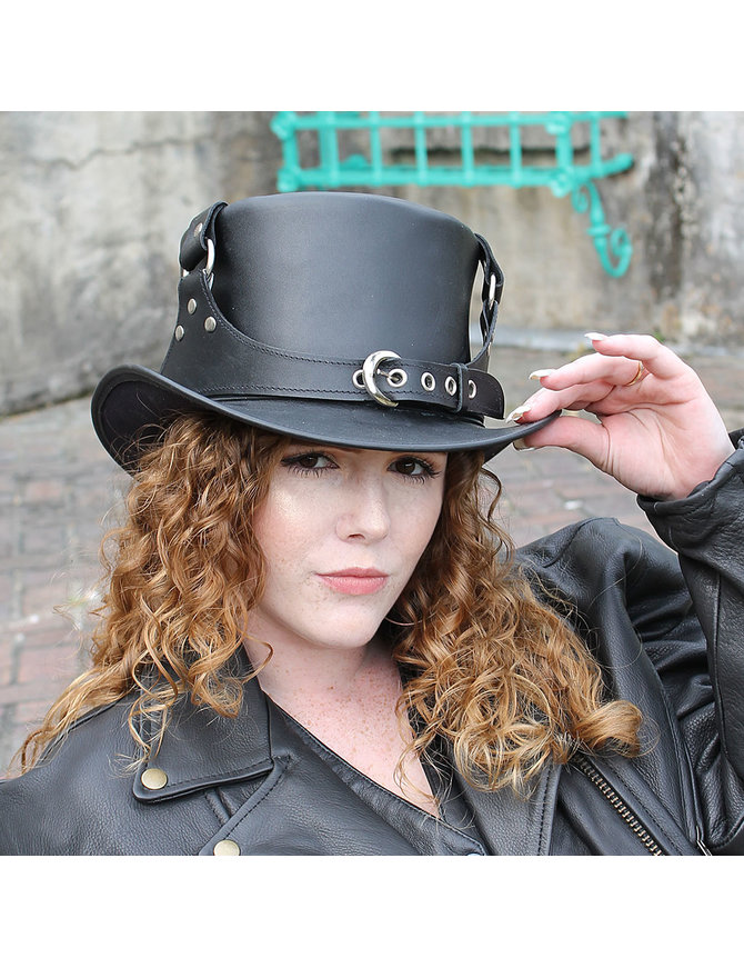 Jamin Leather® Steampunk Buckled Leather Tophat #H2204BUK