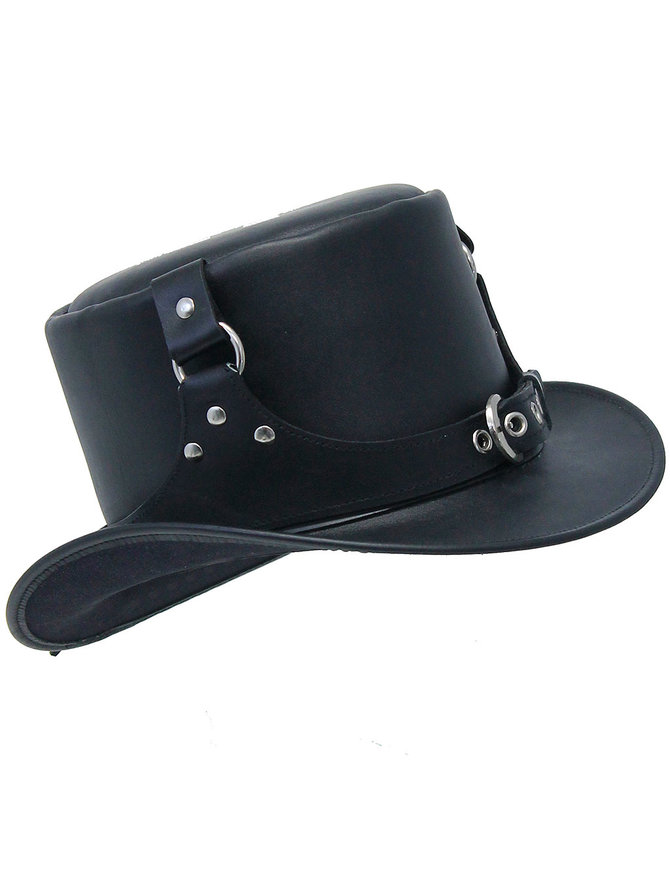 Jamin Leather® Steampunk Buckled Leather Tophat #H2204BUK