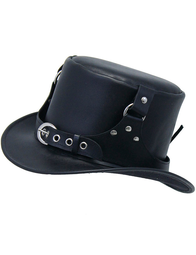 Jamin Leather® Steampunk Buckled Leather Tophat #H2204BUK