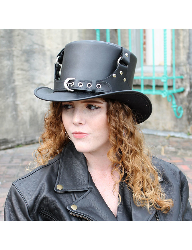 Jamin Leather® Steampunk Buckled Leather Tophat #H2204BUK