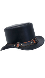 Jamin Leather® Black Leather Tophat w/Chains & Rings #H2208RCK (S-M)