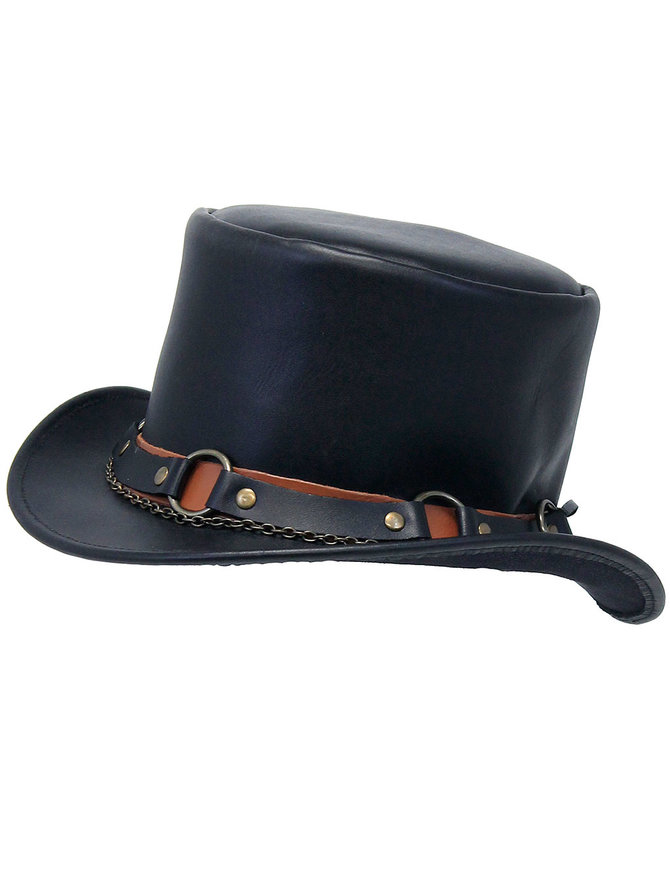 Jamin Leather® Black Leather Tophat w/Chains & Rings #H2208RCK