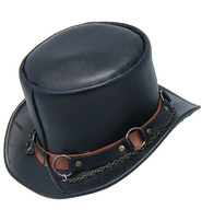 Jamin Leather® Black Leather Tophat w/Chains & Rings #H2208RCK