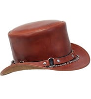 Jamin Leather® Light Brown Leather Tophat w/Chains & Rings #H2209RCN