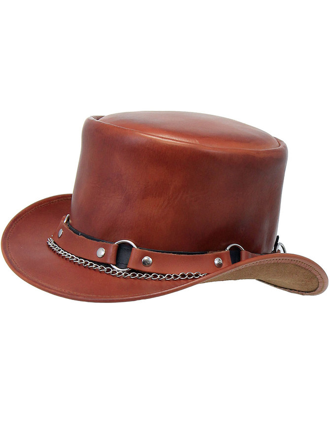 Jamin Leather® Light Brown Leather Tophat w/Chains & Rings #H2209RCN
