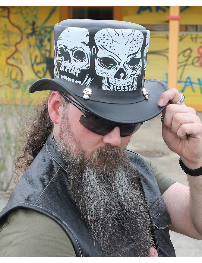 Jamin Leather® Heavy Leather Tophat with Skulls #H2210SSK